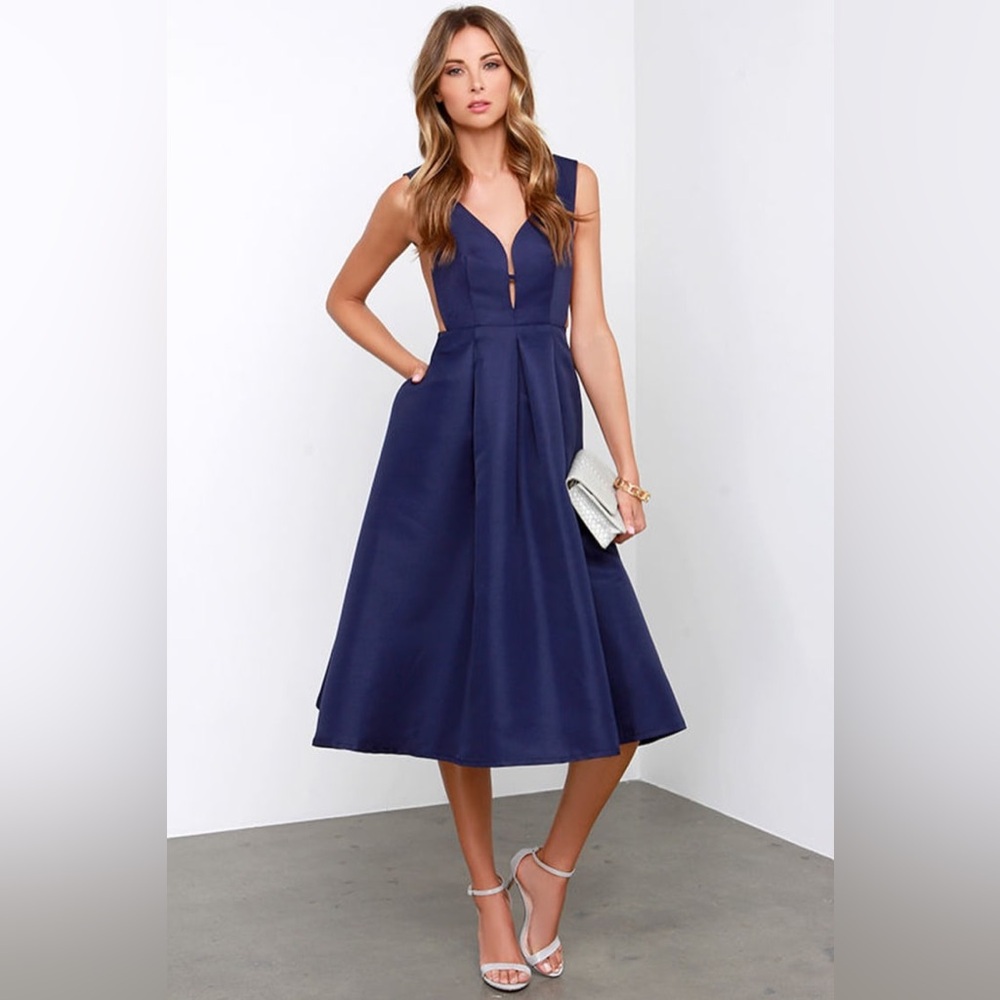 Lulu’s Fancy-Full Navy Blue Midi Dress